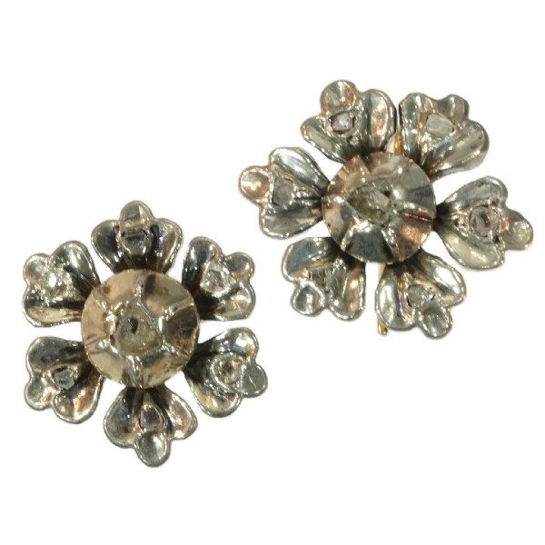 Mid-Victorian gold-backed silver earrings with rose cut diamonds